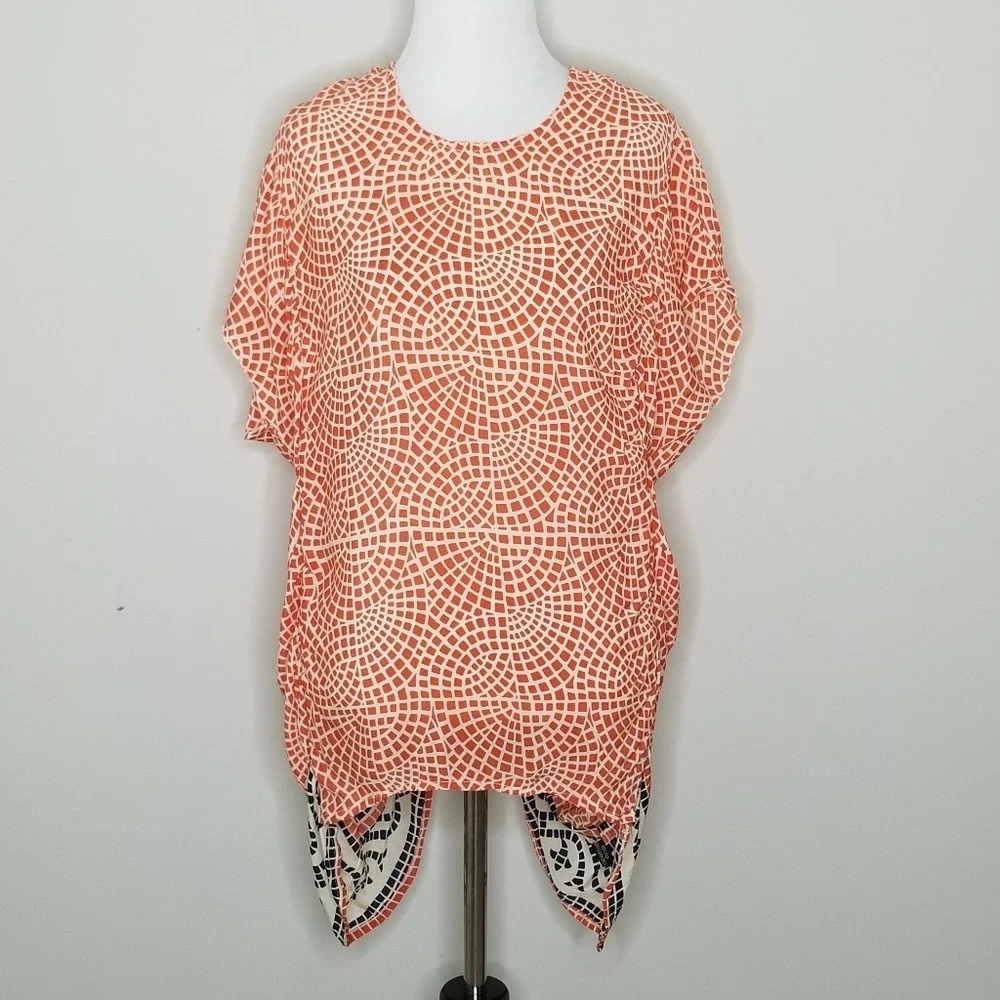 Tolani Boho Orange Mosaic Print Silk Top S - Picture 7 of 7